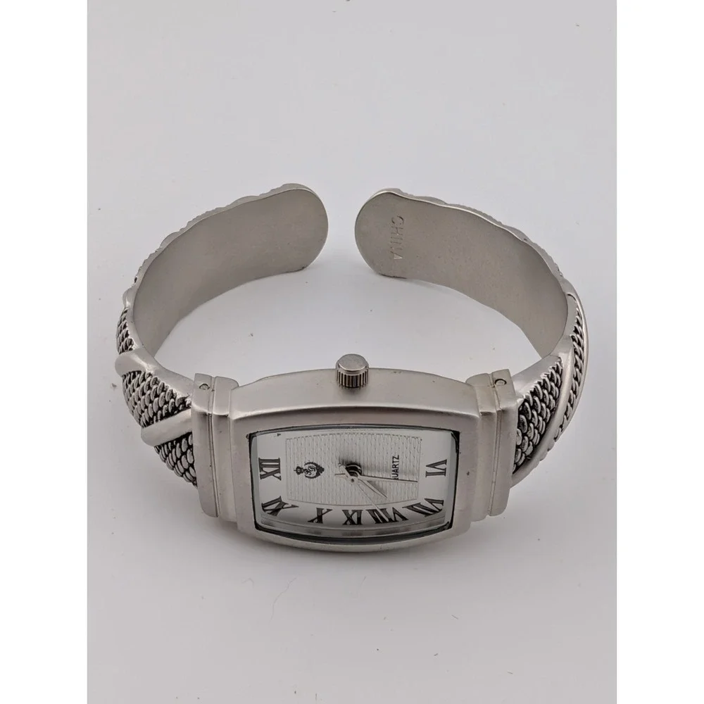 Premier Designs Womens Watch 22mm Silver Tone Open Cuff Band- New Battery